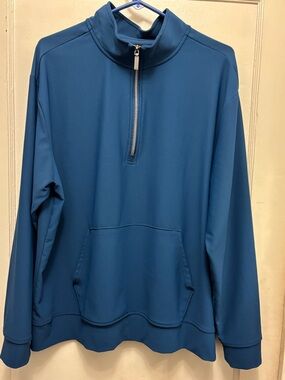 Skechers Ribbed Quarter-Zip Pullover Color: Teal Size XXL Kangaroo Pocket